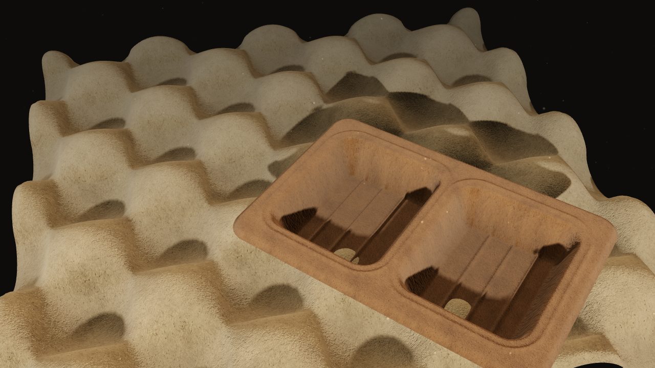 Render of a moulded fibre surface under raking light