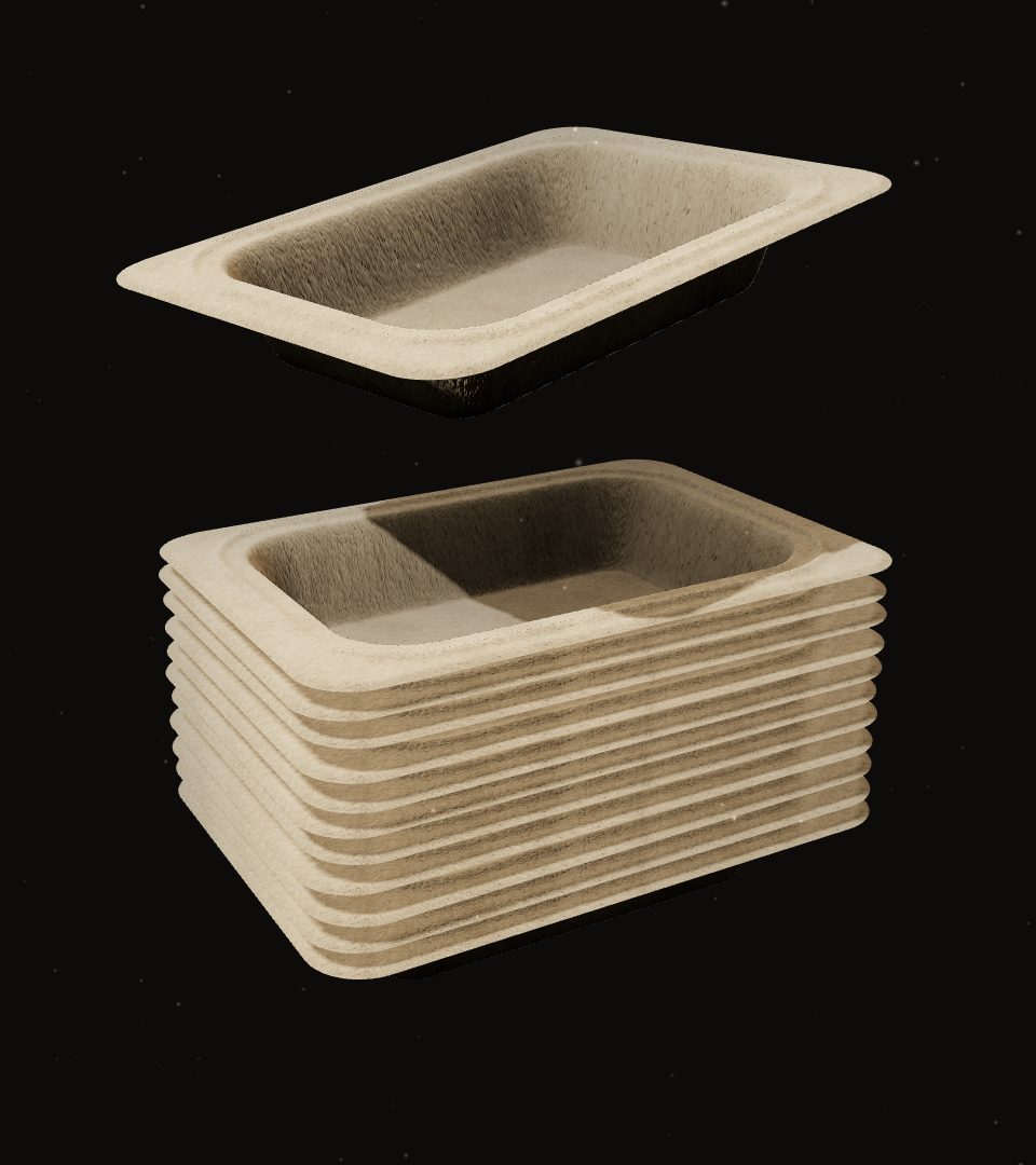Render of fibre trays nesting into a stack